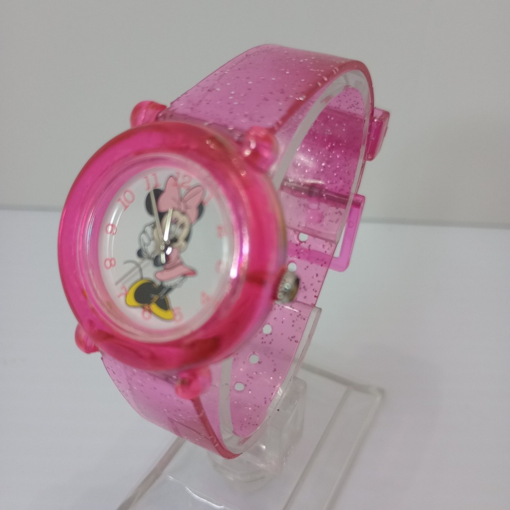 Disney Parks Minnie Mouse Pink Glitter Kids Watch Japan New Battery‎ Band Broken - Picture 4 of 12